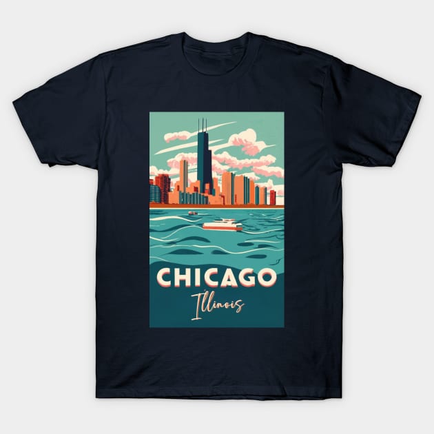 A Vintage Travel Art of Chicago - Illinois - US T-Shirt by goodoldvintage